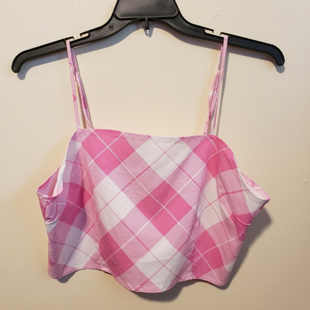 Rue+ pink plus size cropped plaid boho cottagecore shabby chic top
